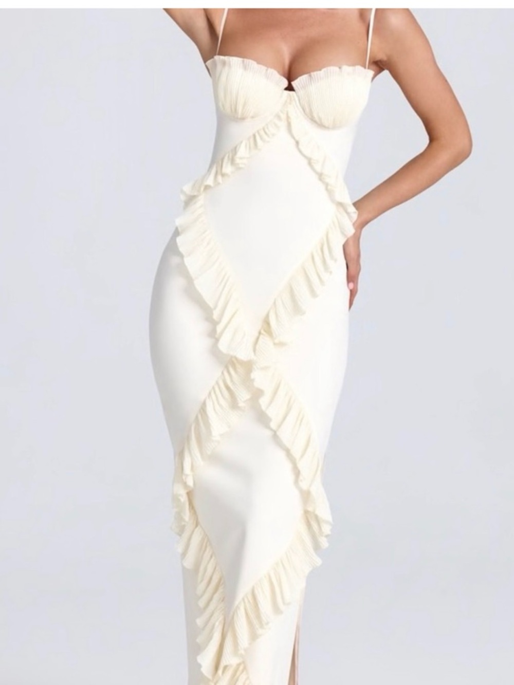 Oh Polly Ivory Ruffle Trim Maxi Dress